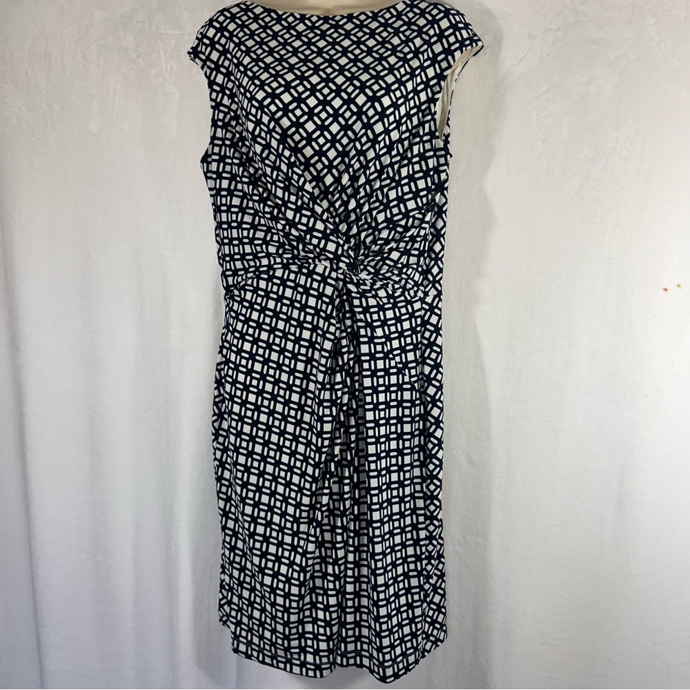 Ralph Lauren Navy & White Knot-Front Geometric Midi Dress